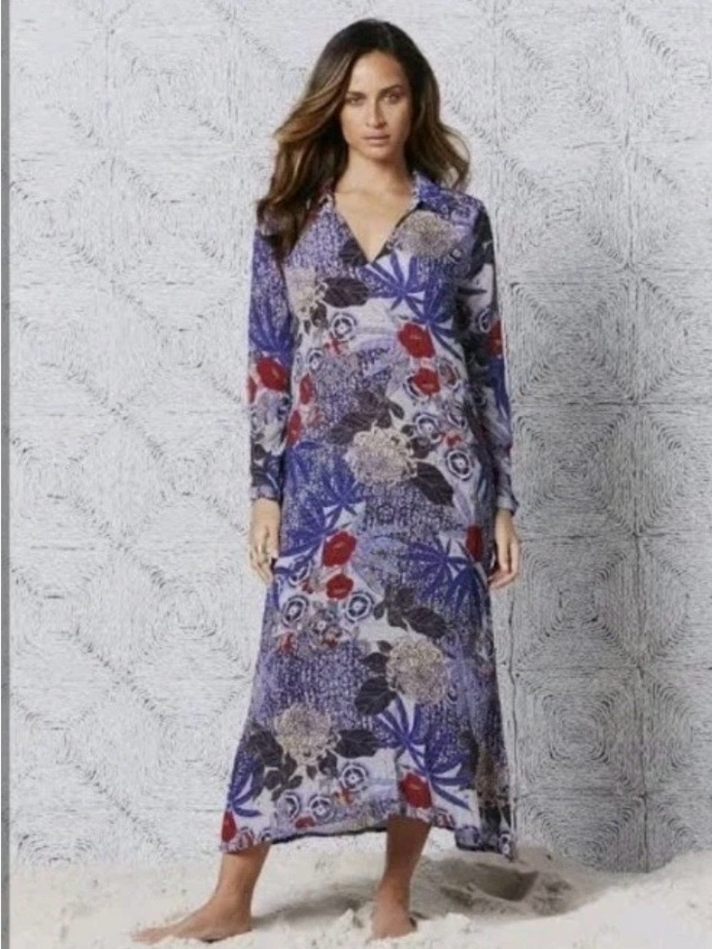 One Season Australia Floral Collared Maxi Dress Sz XL